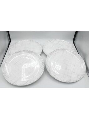 Linen Weave Crosshatch Martha Stewart 10 Inch Dinner Plates Set of 4 White/Gray